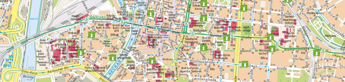 Stadtplan mit Containerstandorten für Altglas