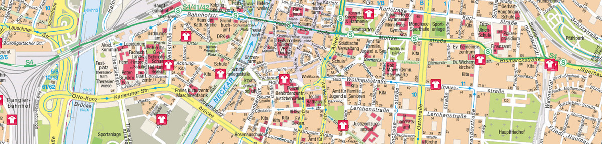 Stadtplan mit Containerstandorten für Alttextilien