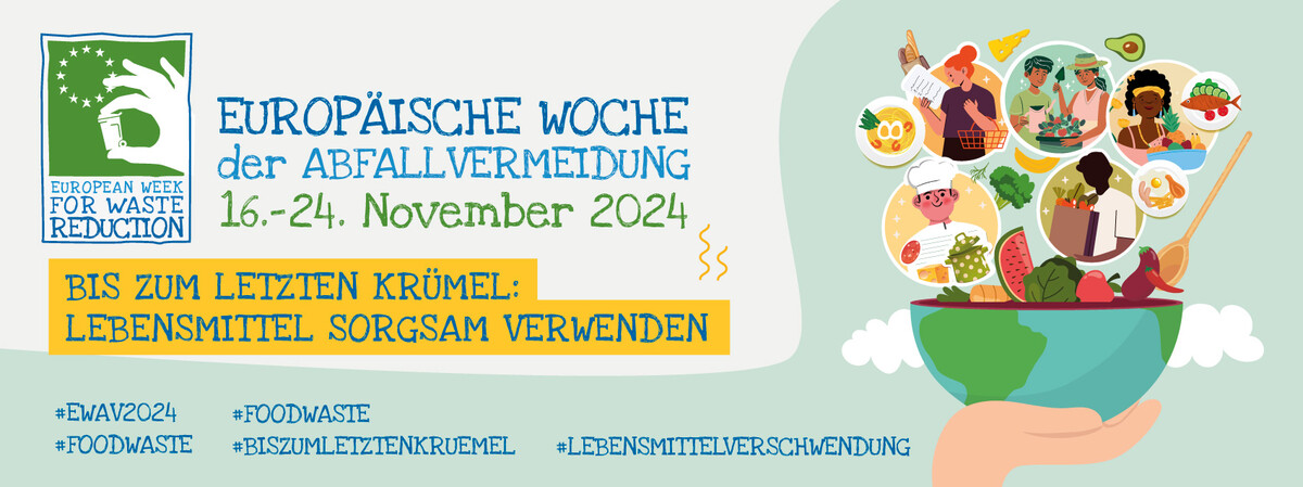 Banner zur Europäischen Woche der Abfallvermeidung 2024 zum Thema Lebensmittelverschwendung